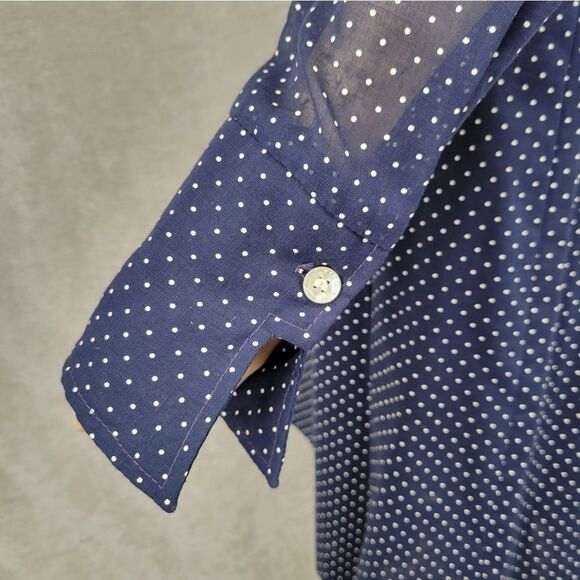Paul of California 70s Vintage Navy Polka Dot Dress with Sheer Sleeves - Picture 9 of 15